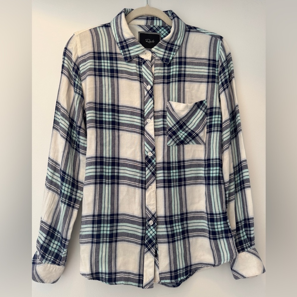 RAILS XS Navy/Aqua/Cream Plaid Shirt